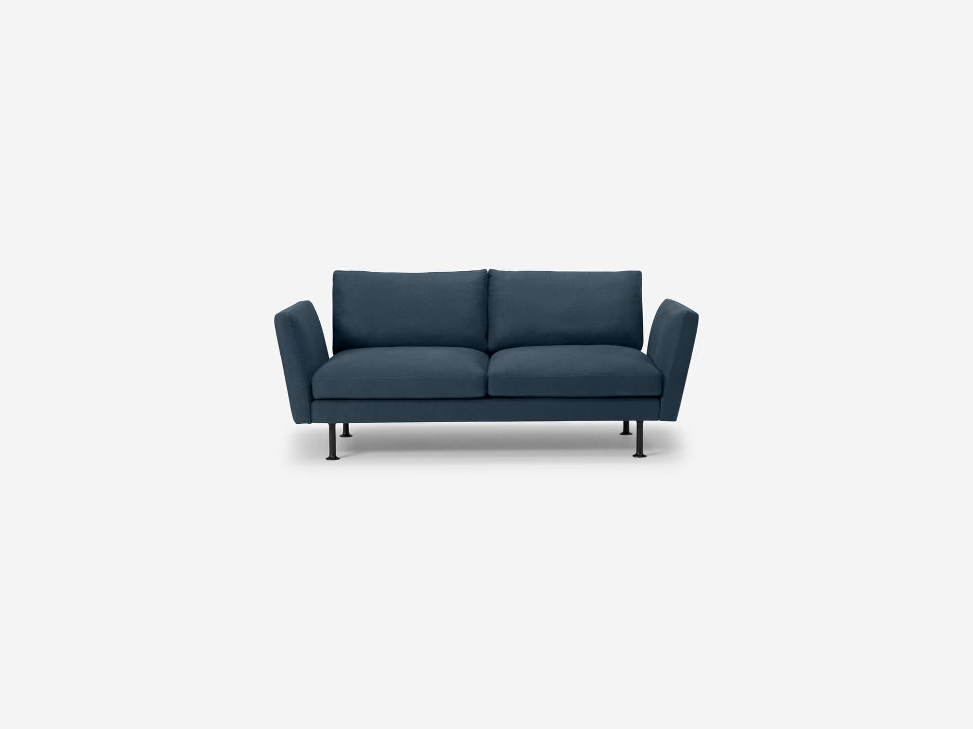 Front view of blue modern loveseat